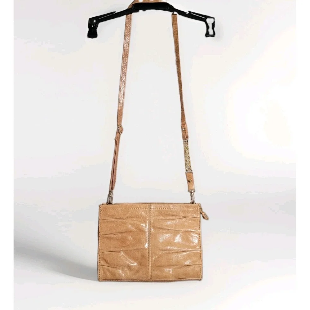 THE SAK Tan Glazed Leather Crossbody Pleated Bag/Purse Zip Top Removable Strap